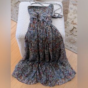 Aqua Green Strapless Paisley Dress - Multicolor